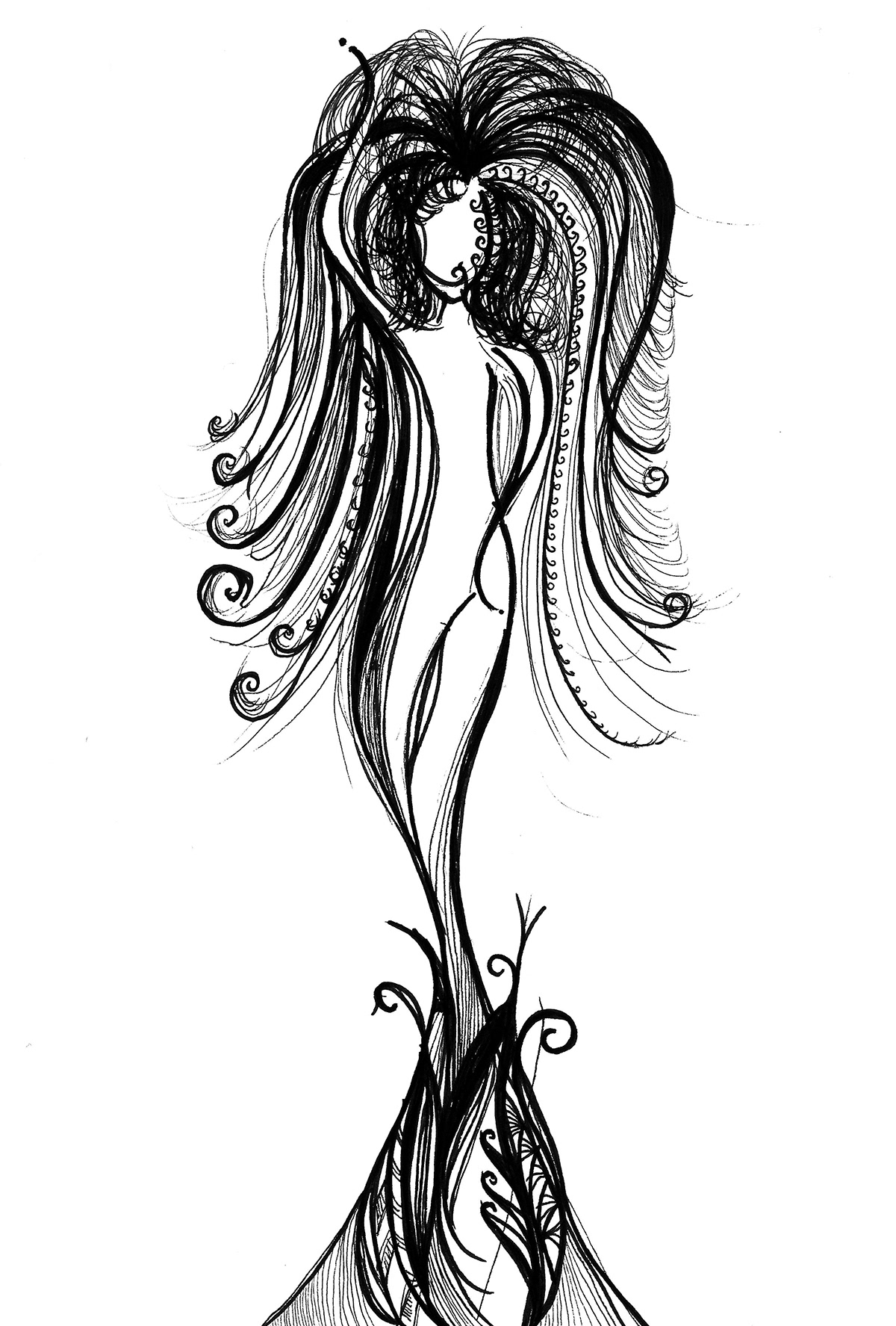 goddess illustration pen and ink sketching floral