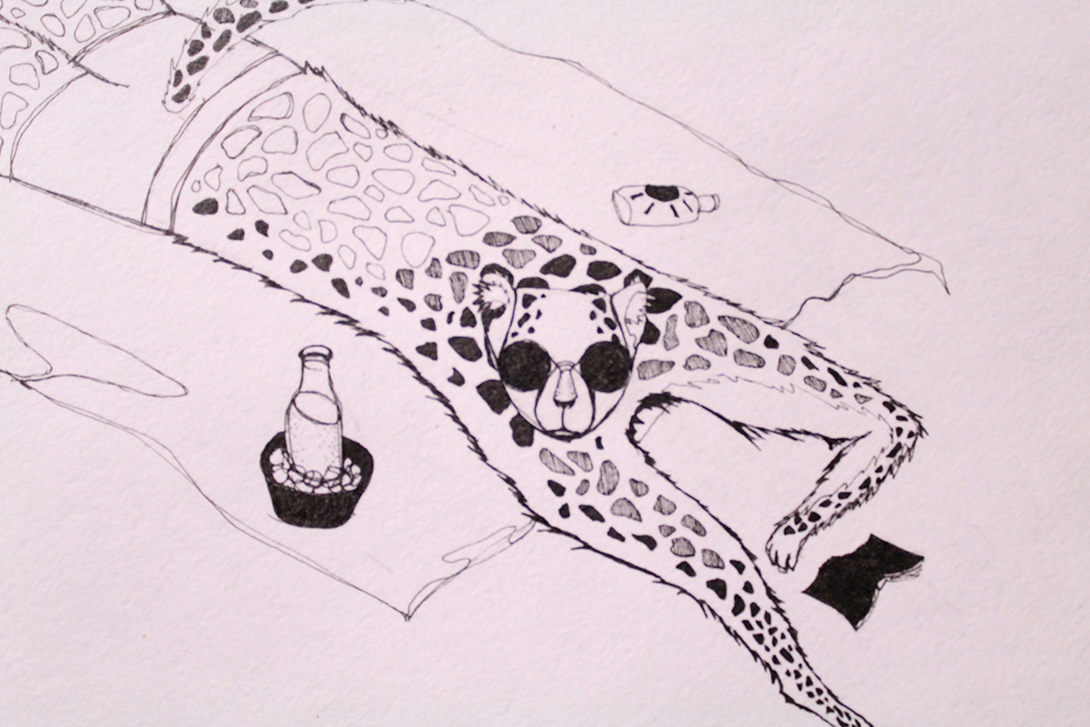 Guepard Cat punk summer beach cheetah stylazation poster handmade calendar july 2014