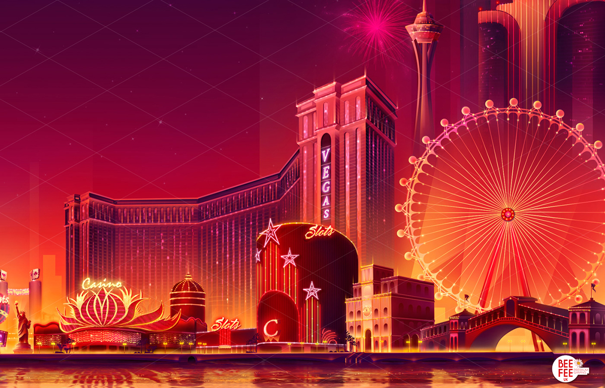  Casino Slot JackPot Las Vegas fountain fireworks neon sign water