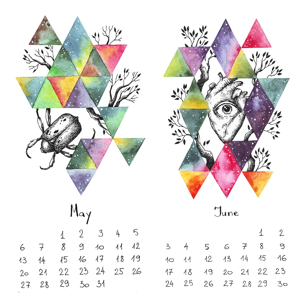 calendar watercolor ink graphics art ILLUSTRATION  color month print