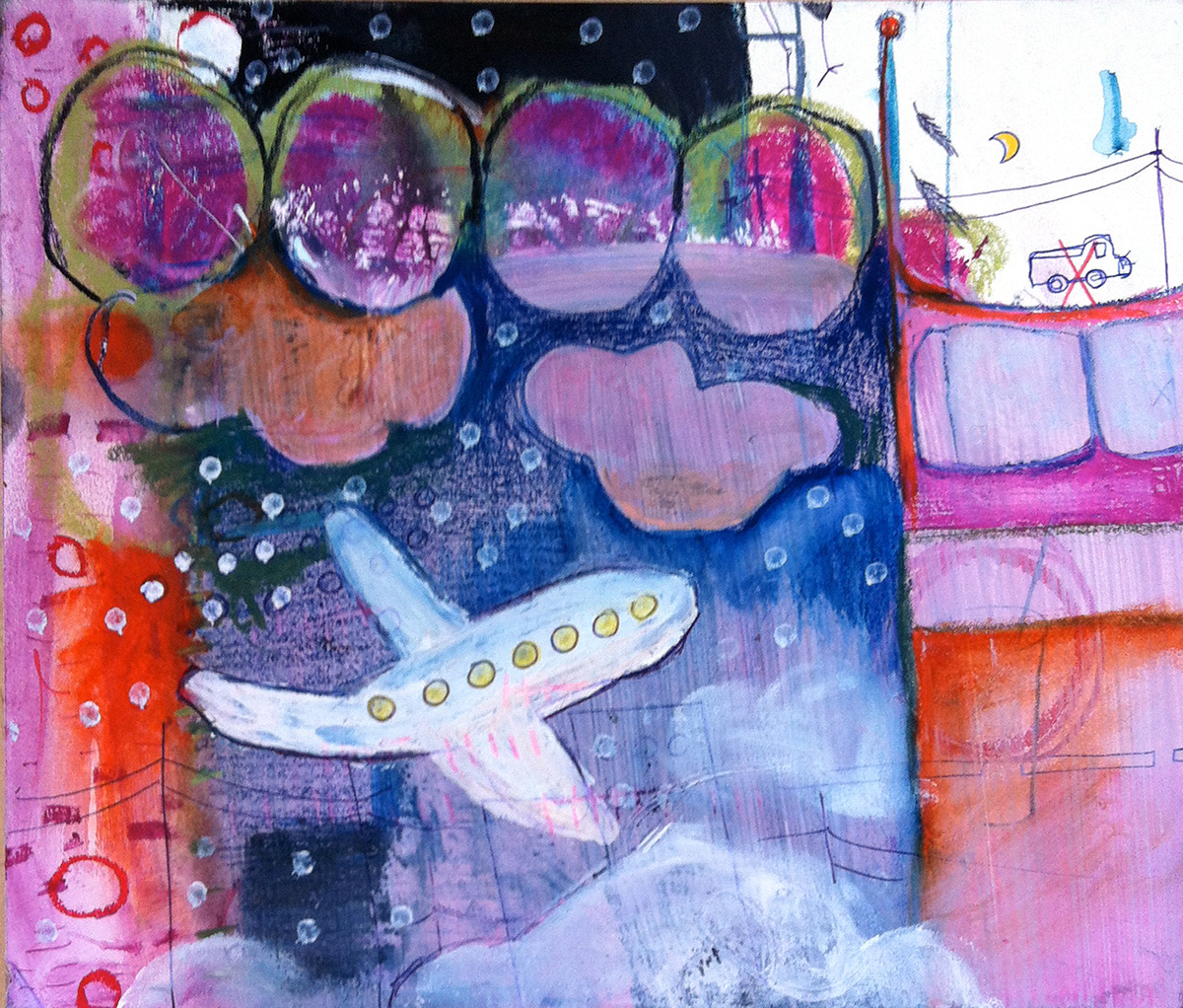 mixed media airplanes kellyinrepeat whimsical colorful dogs pies storytelling   narrative domestic Fun