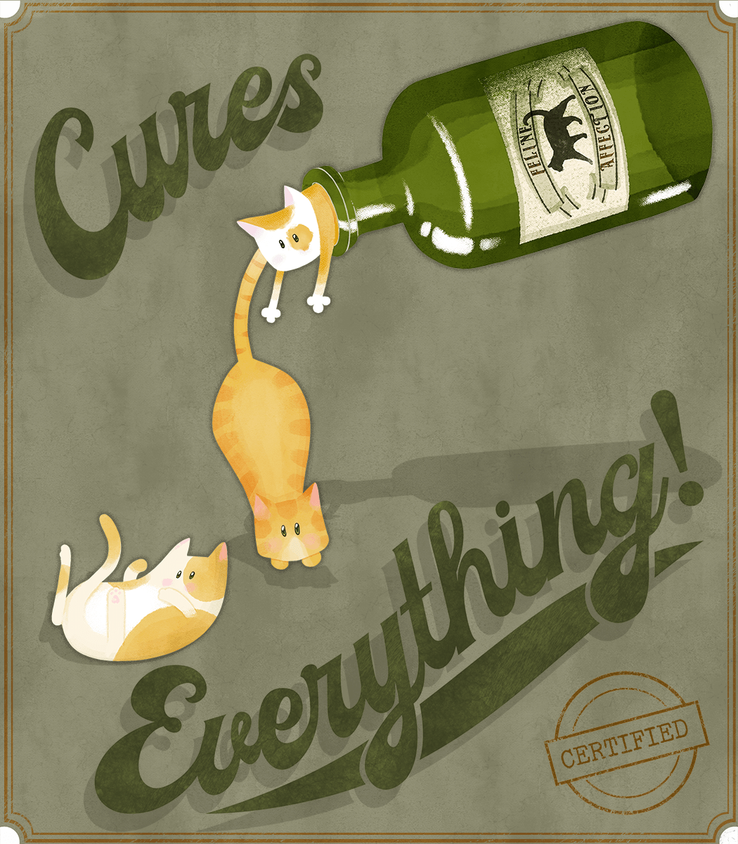 bottle Cat cute humour kitten texture typography   vintage