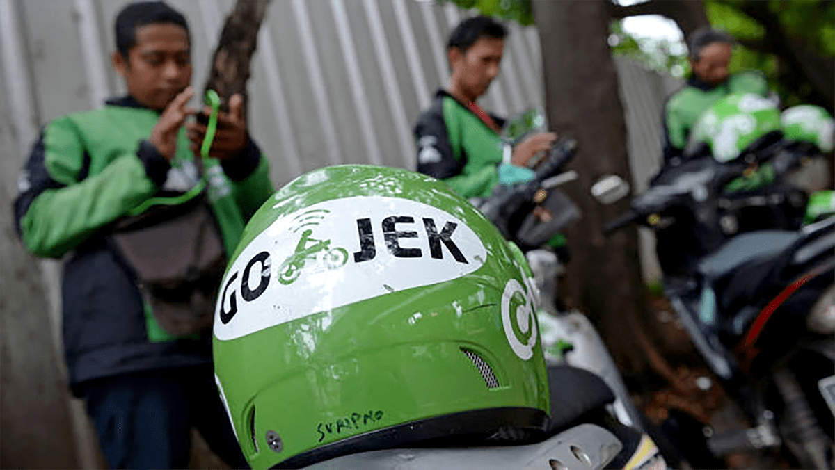 gojek ride sharing food delivery Apparel Design helmet design branding  corporate refresher product Startup Adobe Portfolio