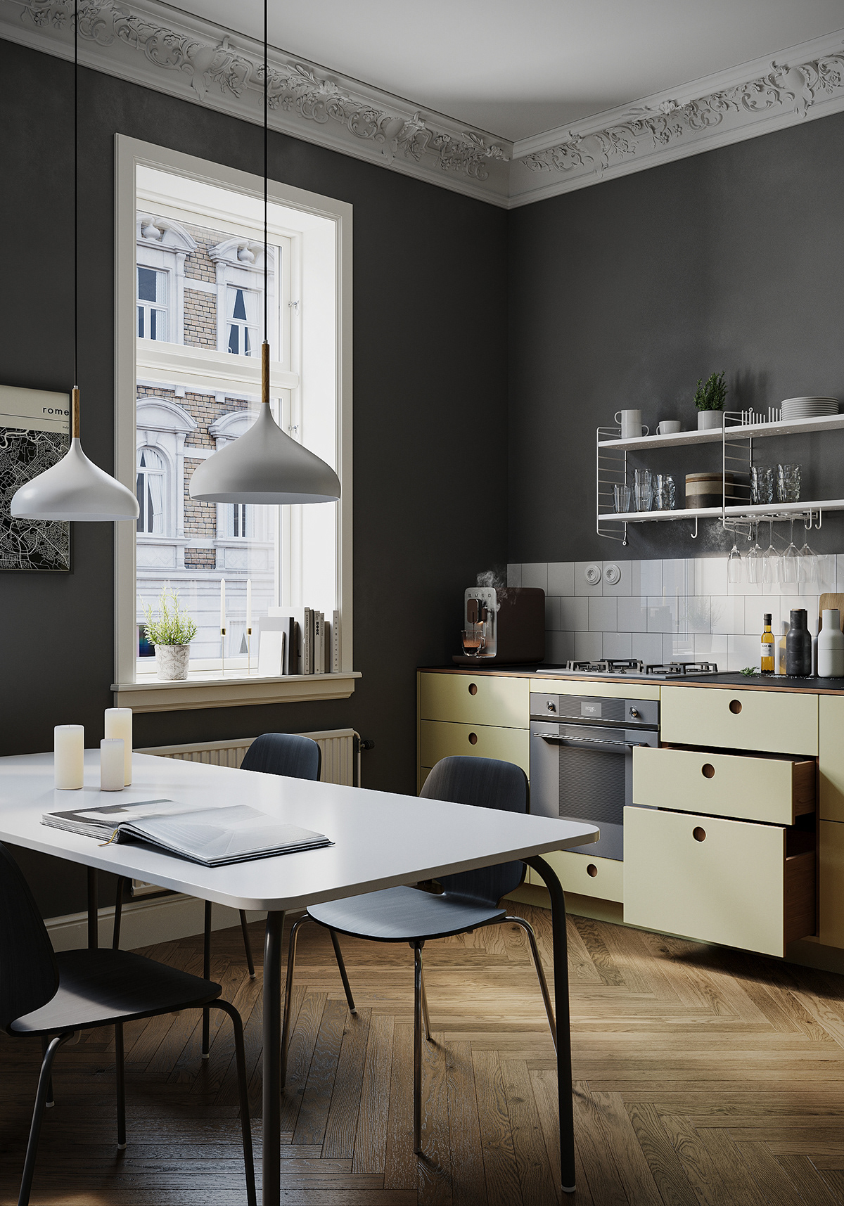interior design  visualization 3ds max archviz CGI corona Render 3D Scandinavian kitchen