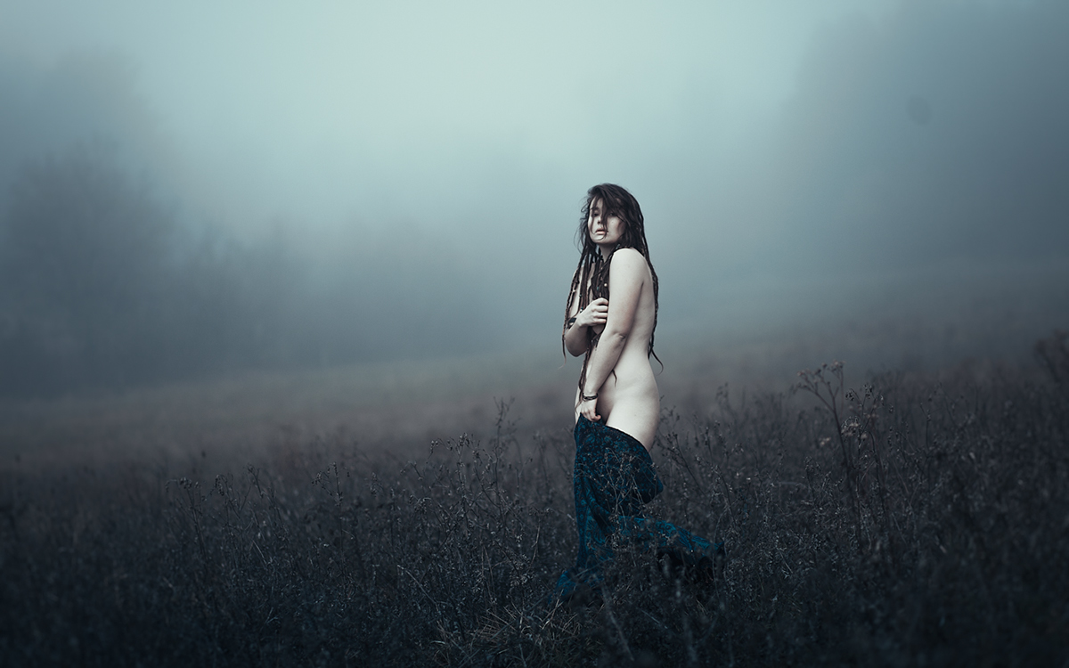 Melancholy fog selfportrait girl Dreadlocks artistic nude nude Emotional emotive portrait sensual dark Moody