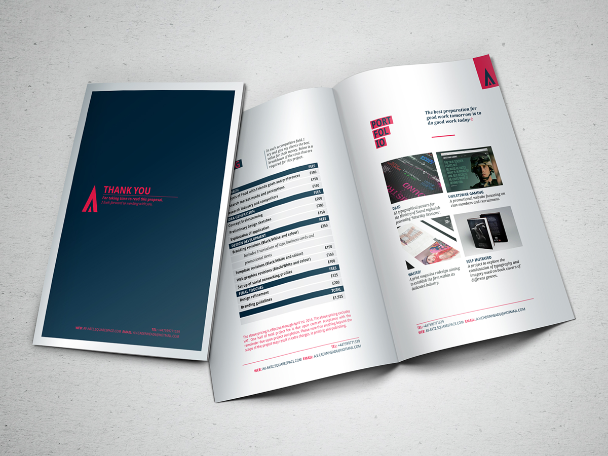 Adobe Portfolio design Proposal quote business Client editorial print graphic Booklet type Layout University student uni brand