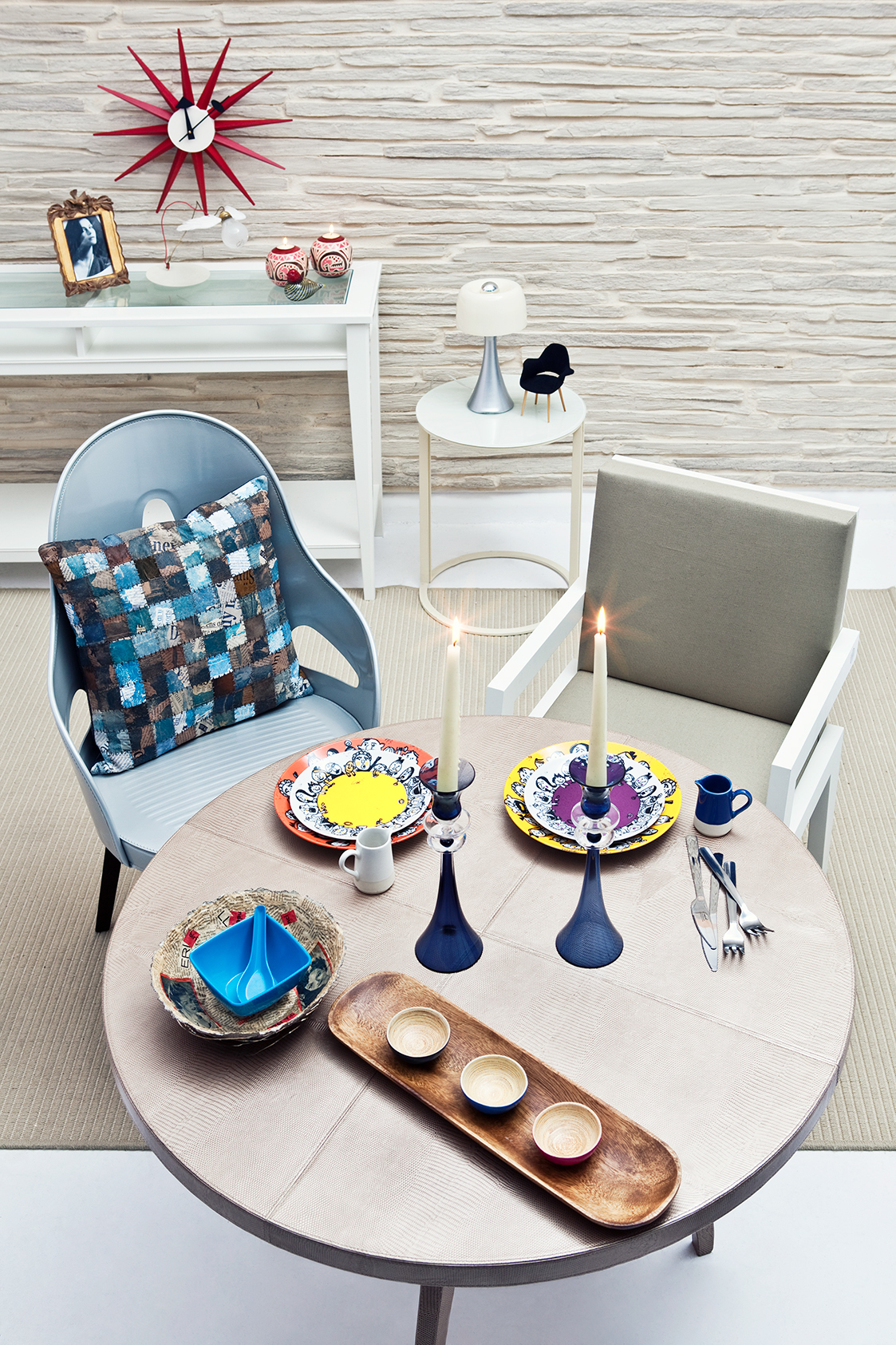 magazines Interior furniture light retouch colors still life product Coach table candel room house provance pop