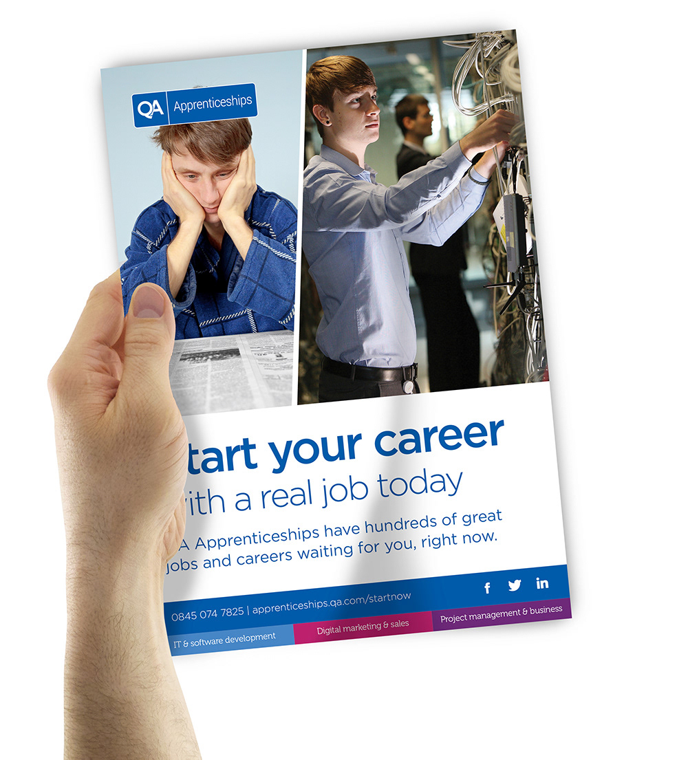 leaflet flyer handout flyers leaflets mailer Flyer Design Careers IT careers design cool bright Colourful  blue Apprenticeships