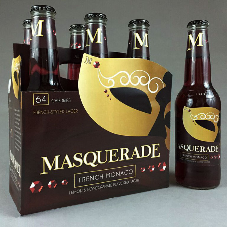 package design  beverage packaging Masquerade french monaco lemon and pomegranite flavored lager