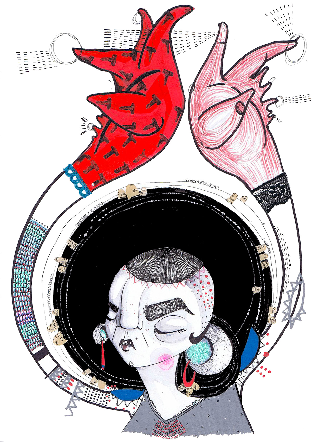 ilustracion flamencas granada acuarela collage tela gitano