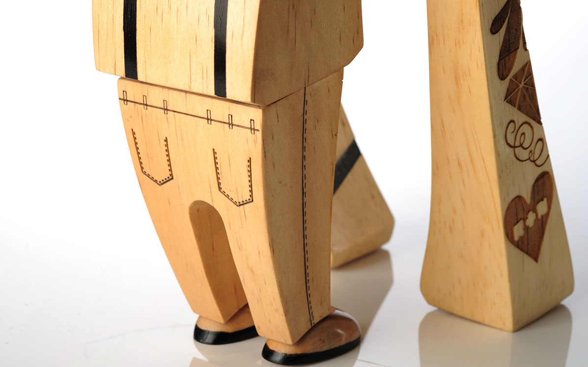 Adobe Portfolio Character wood toy sculpture 3D markers laser-engraving vinyl handmade hand-made Custom art wooden toys