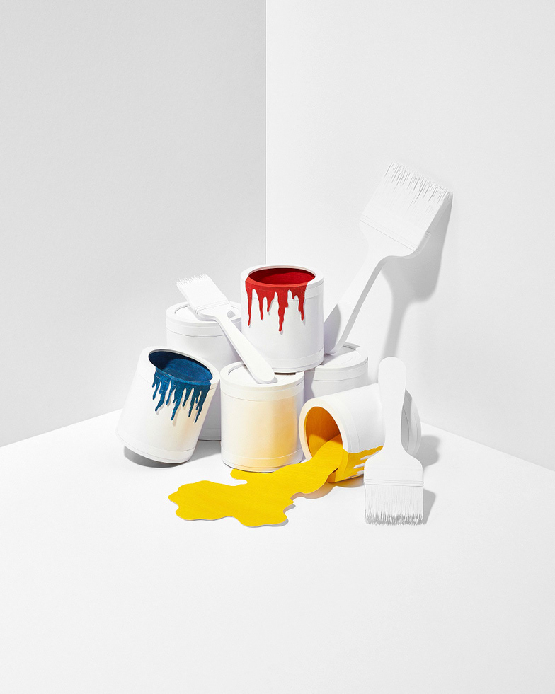 crafts   paper craft still life photography all white paper art set design  mondrian primary Primary colors still life