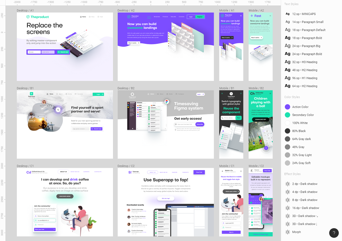 Figma landing page Web design UI kit templates mobile desktop