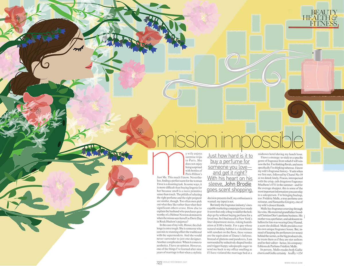 fashion illustration perfume editorial adobe illustrator Mission Impossible article Flowers SCAD