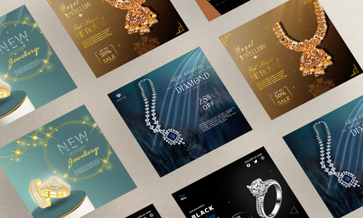 design Graphic Designer brand identity Social media post Advertising  Socialmedia Jewellery rings gold elegant