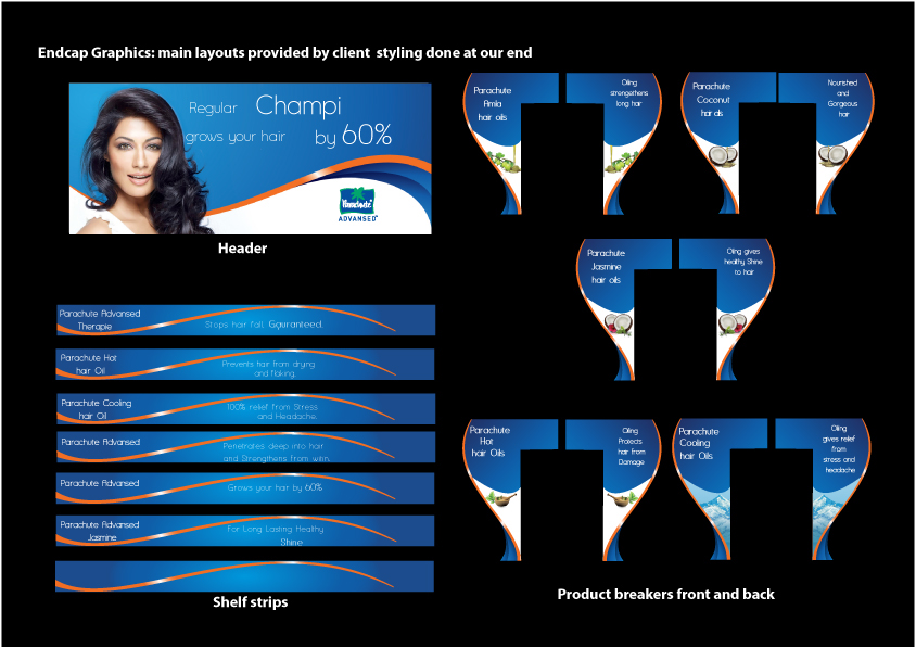 Retail strategic design hair coconut hair oil pop VIsibility solution Parachute hair oil