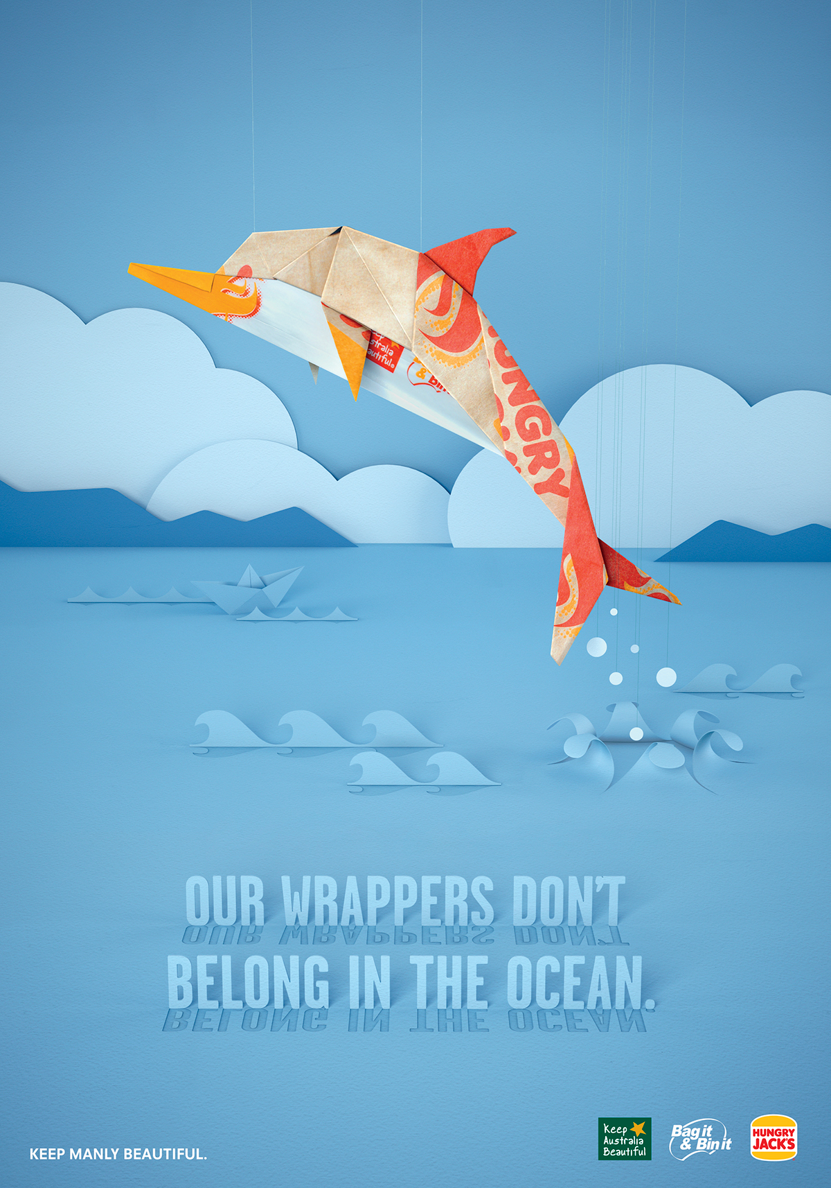 Hungry Jacks Keep Australia Beautiful dolphin penguin seahorse print poster craft papercraft