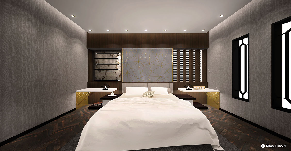 modern bedroom Master luxury Unique chic furniture Plan gold dubai mirror Interior concrete wood suite