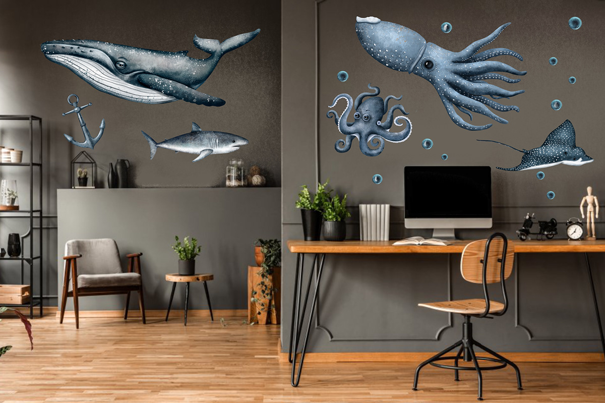 Digital Art  fish illustrations Illustrator Nature Ocean sea secret Squid stickers