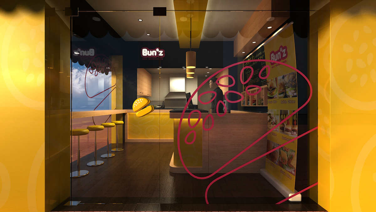 mini sandwiches take away Fast food 3D Interior shop design