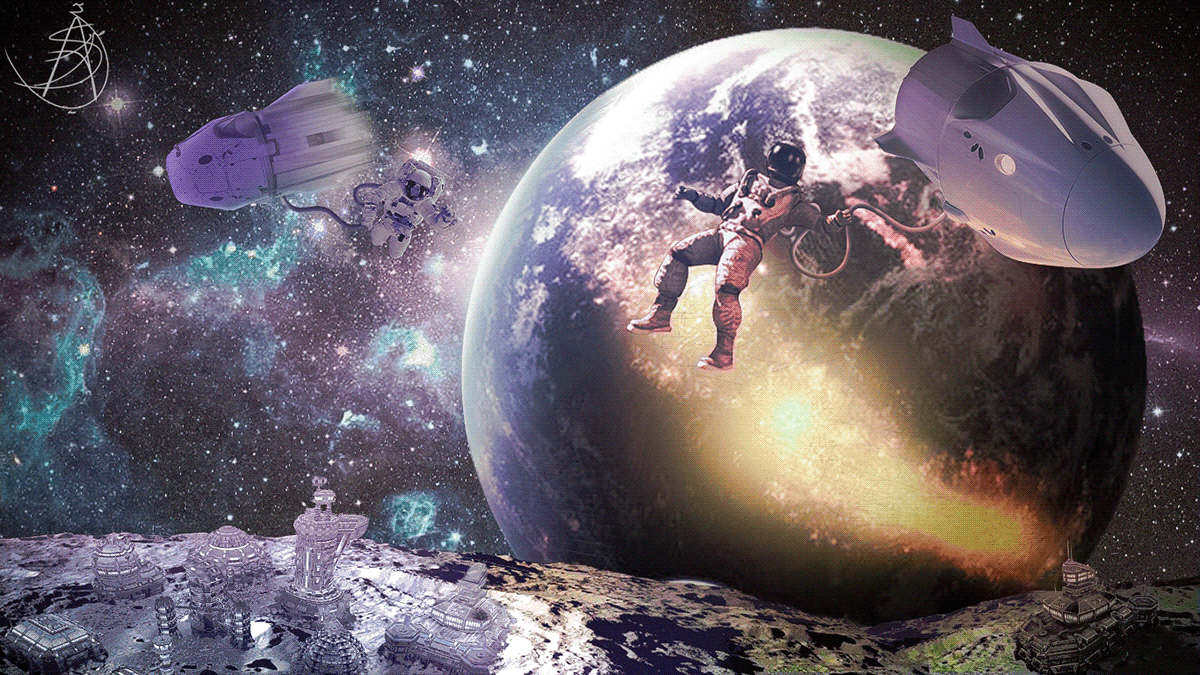 Adobe Photoshop astraunots galaxy meteor Planets Scifi Space  spaceships universe world