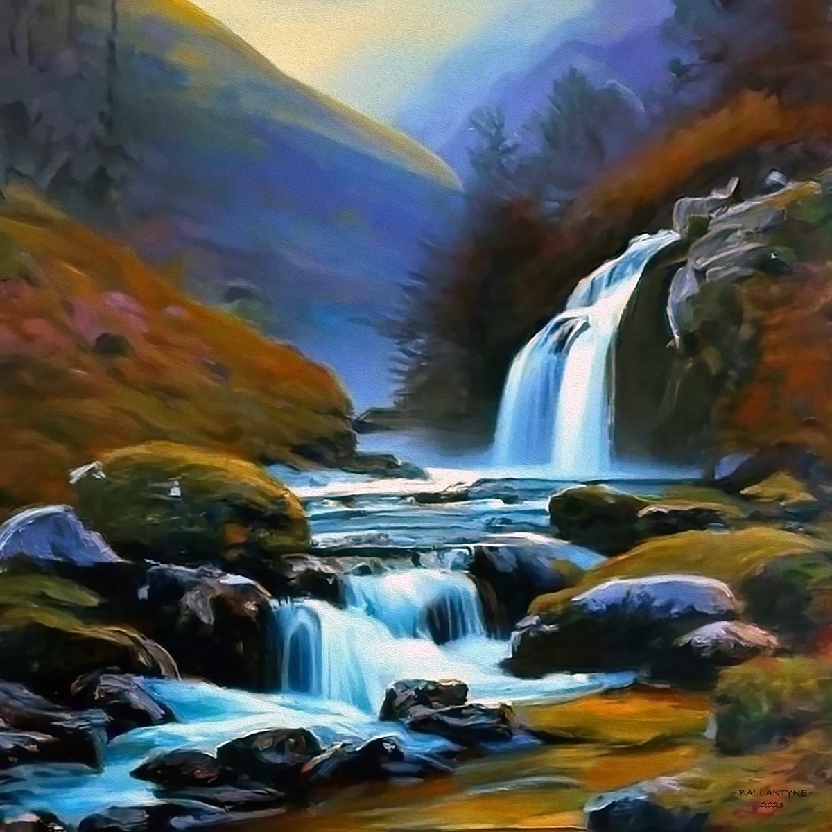 Ireland fall trees hills river waterfall -pillow cushion cover mug greeting card tote bag jigsaw