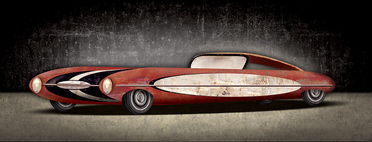 art Cars automobile illustrations john ueland texture metal mixed media