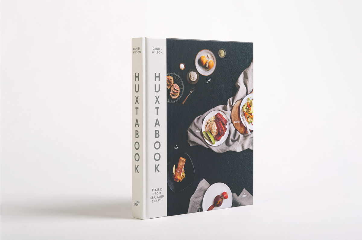 Cook Book recipe book cookbook Huxtable restaurant map layout styling  cloth bound spine typeset table of contents food photography