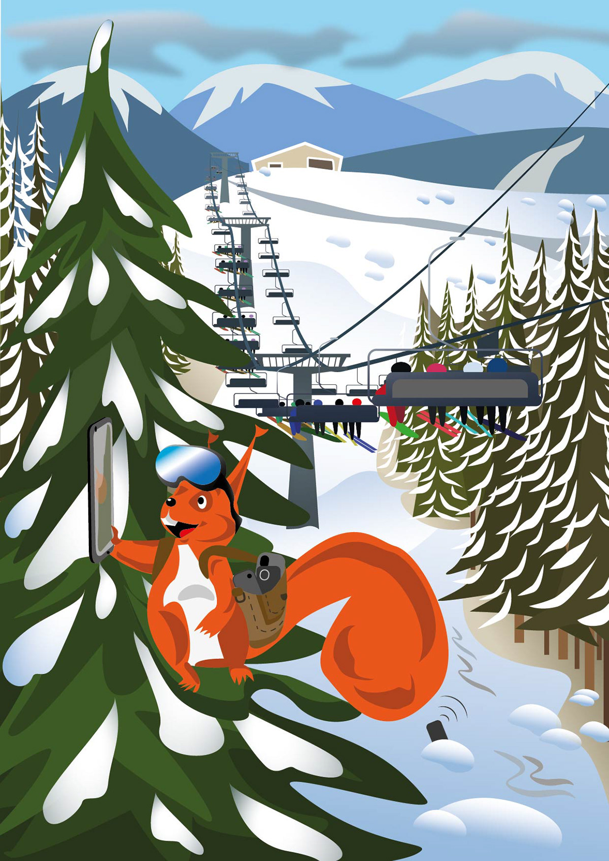 digital illustration self portrait selfy Ski Resort skiresortdesign squirrel vector