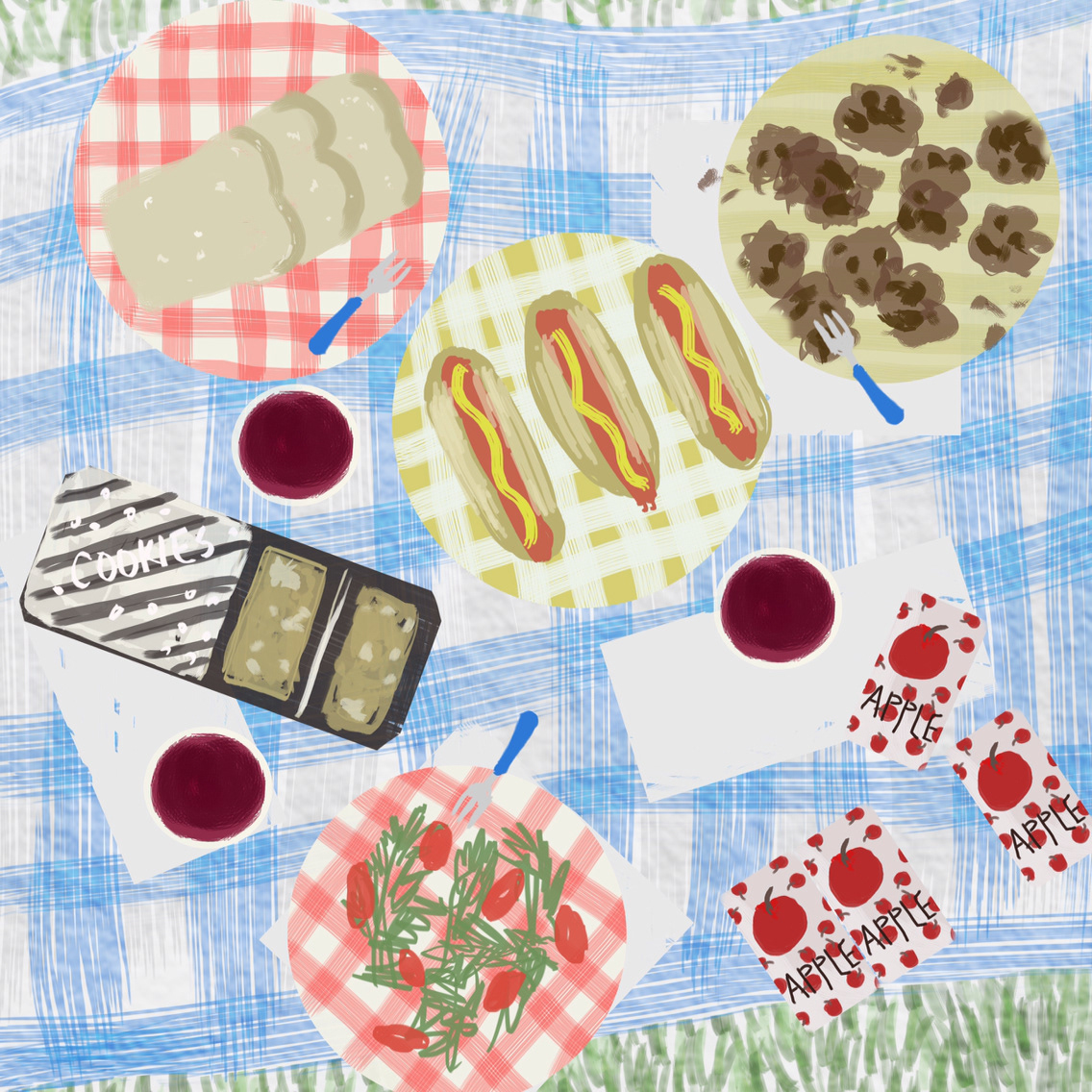 digital Drawing  illust picnic Food  summer Fun