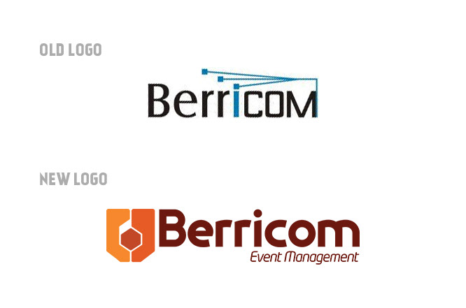 logo brand berricom Event management hexagon Stationery corporate brown orange Rebrand rebranding minimalistic identity logo development