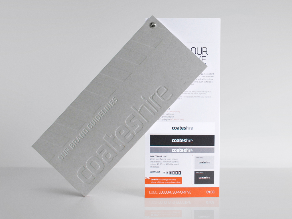 guidelines brand guidelines swatchbook embossing greyboard orange construction paper finishing techniques Rivet