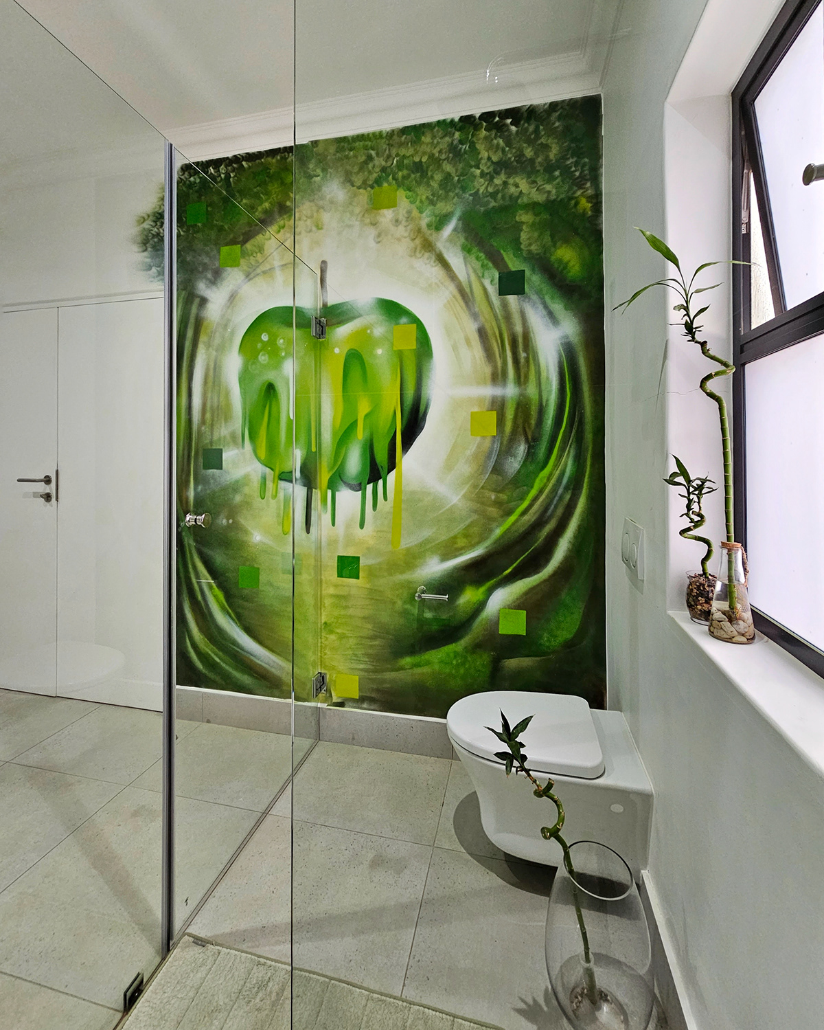 bathroom study Interior apple green art Mural Muralist