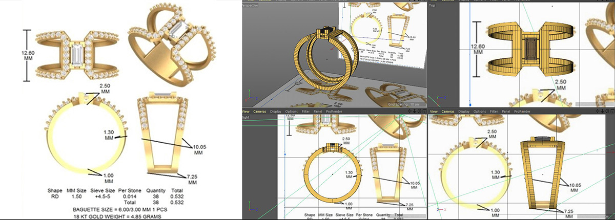 3D c4d design gold jewelry maxon product redshift Render ring