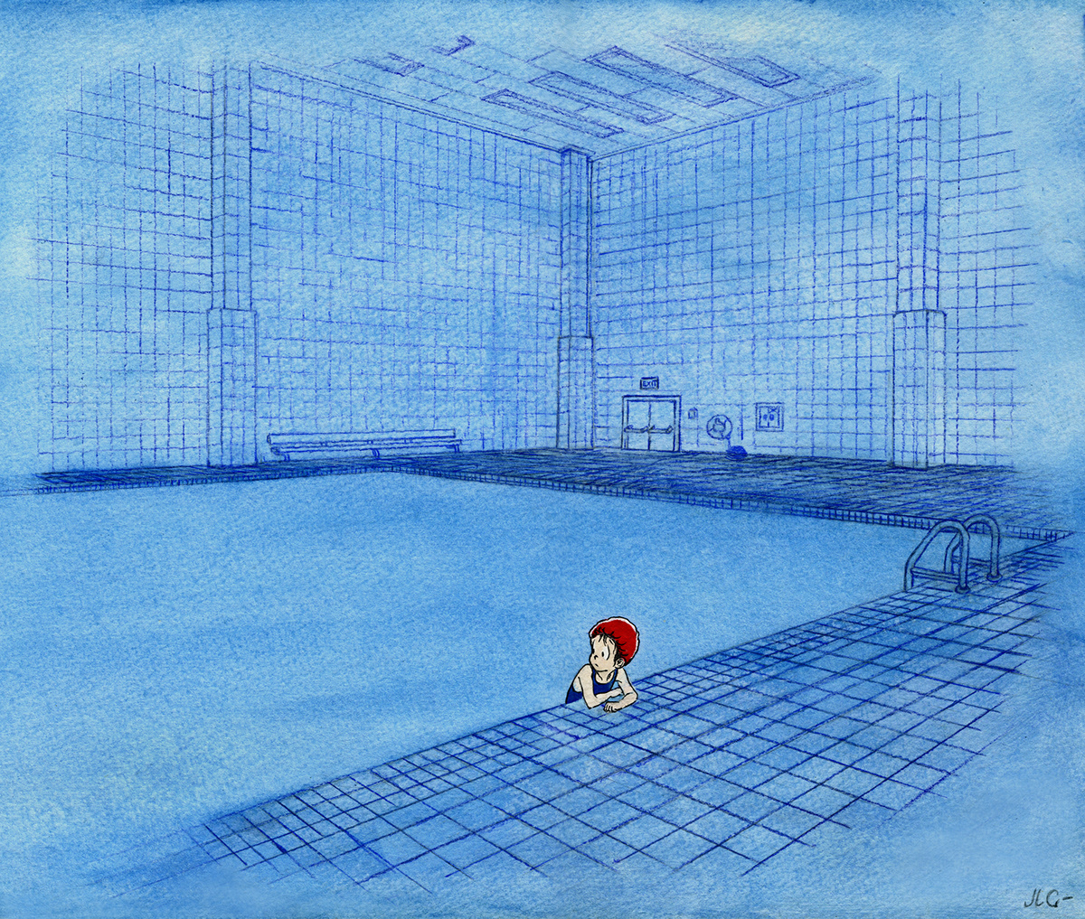 swimming Pool loneliness Sadness depression fear anxiety cold pain child girl blue