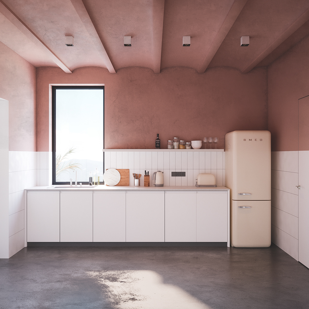 3d vizualization corona render  erbal colour kitchen interior color schemes interior design  modern kitchen terracota kitchen
