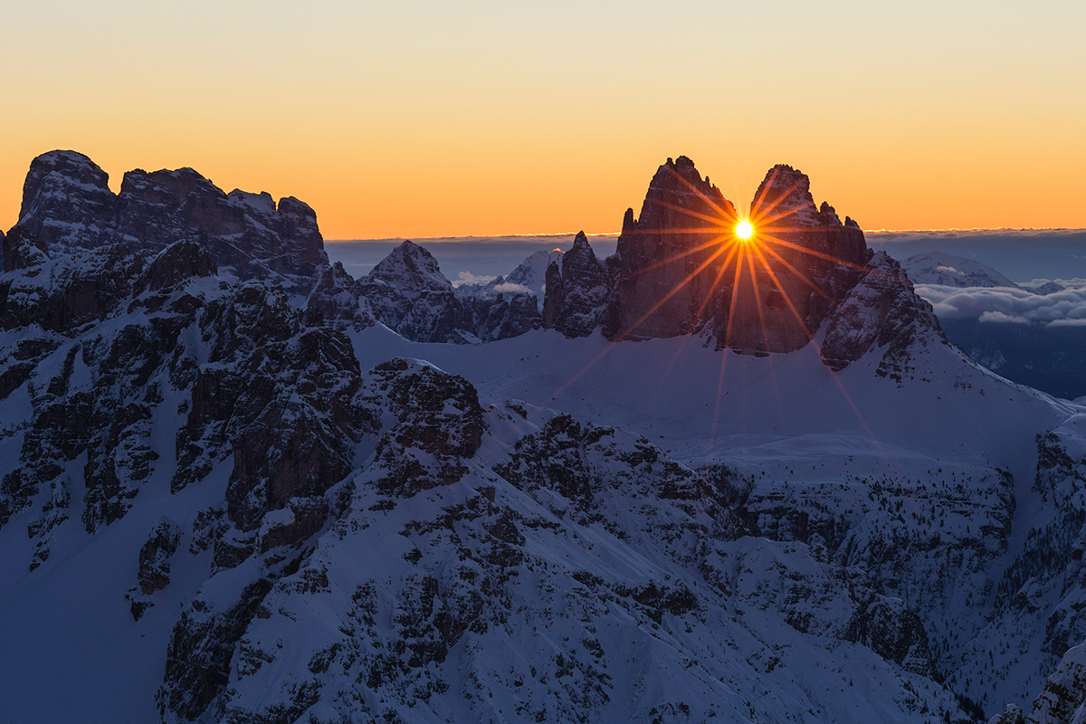 dolomites Italy Landscape light mountains snow Sunrise sunset UNESCO winter