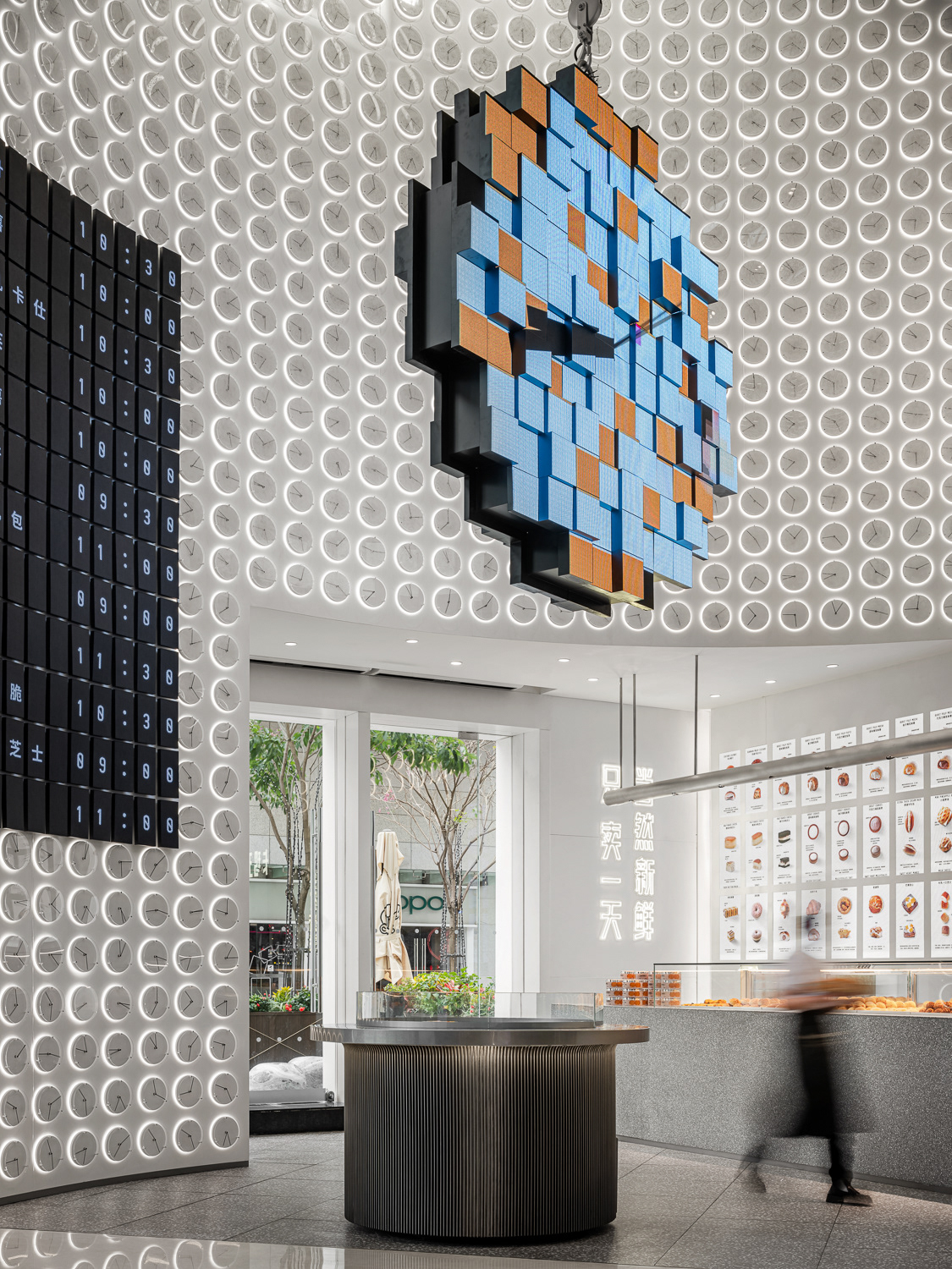 architecture bakery china clock digital Display Interior interior design  Shop design White