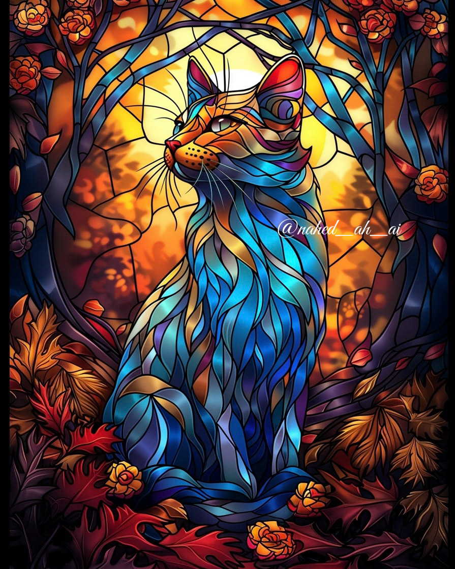 cats stained glass ai midjourney Cat Nature animals