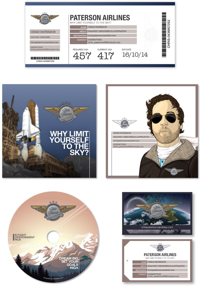 vector self portrait sketch illustrstaitor tablet Pilot Promotion cartoon The Limit the sky is Self Promotion Direct mail Promotion in flight Resume