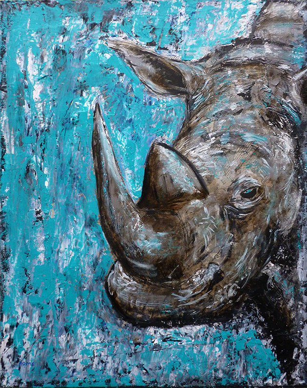 Rhinoceros mixed media blue texture