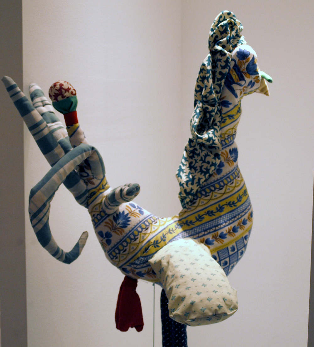 chicken Bollocks Anti-gravity sculpture hanging textile fabric abstract Rooster soft athens art