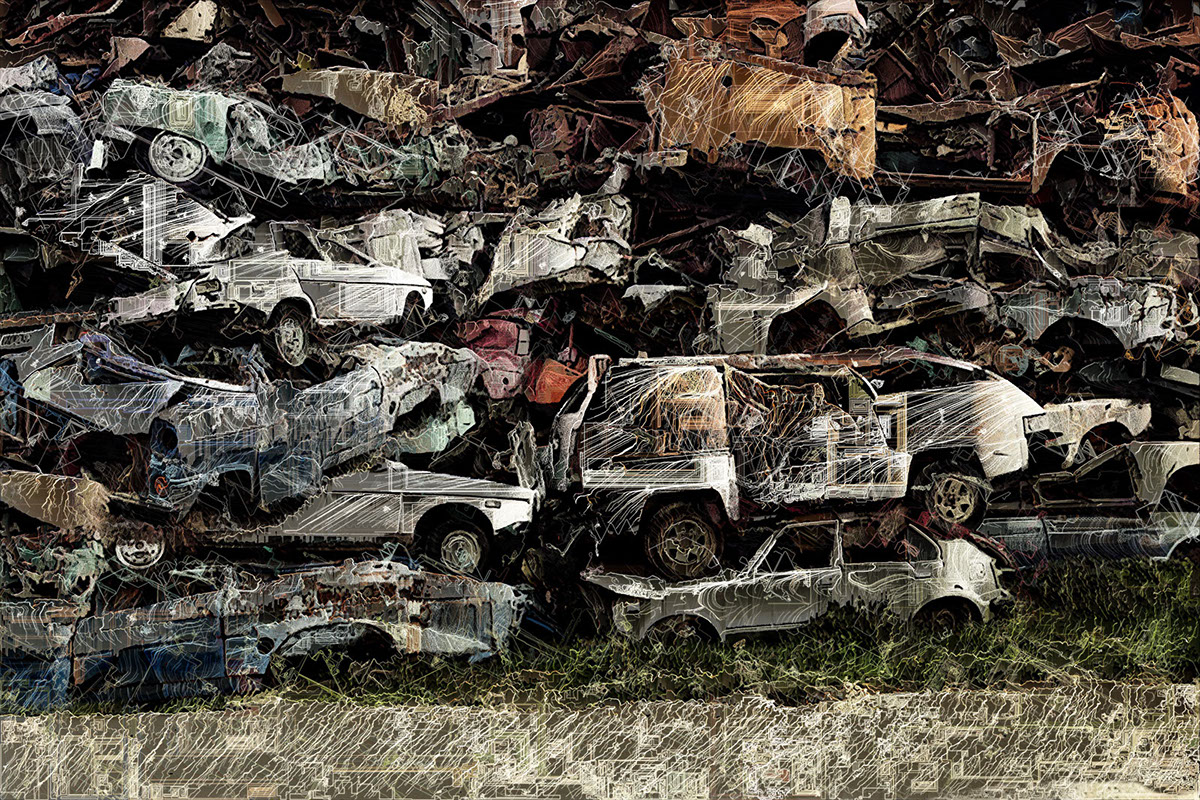 Cars processing Collaboration uruguay Greece junkyard junk Glitch generative art artwork generativ