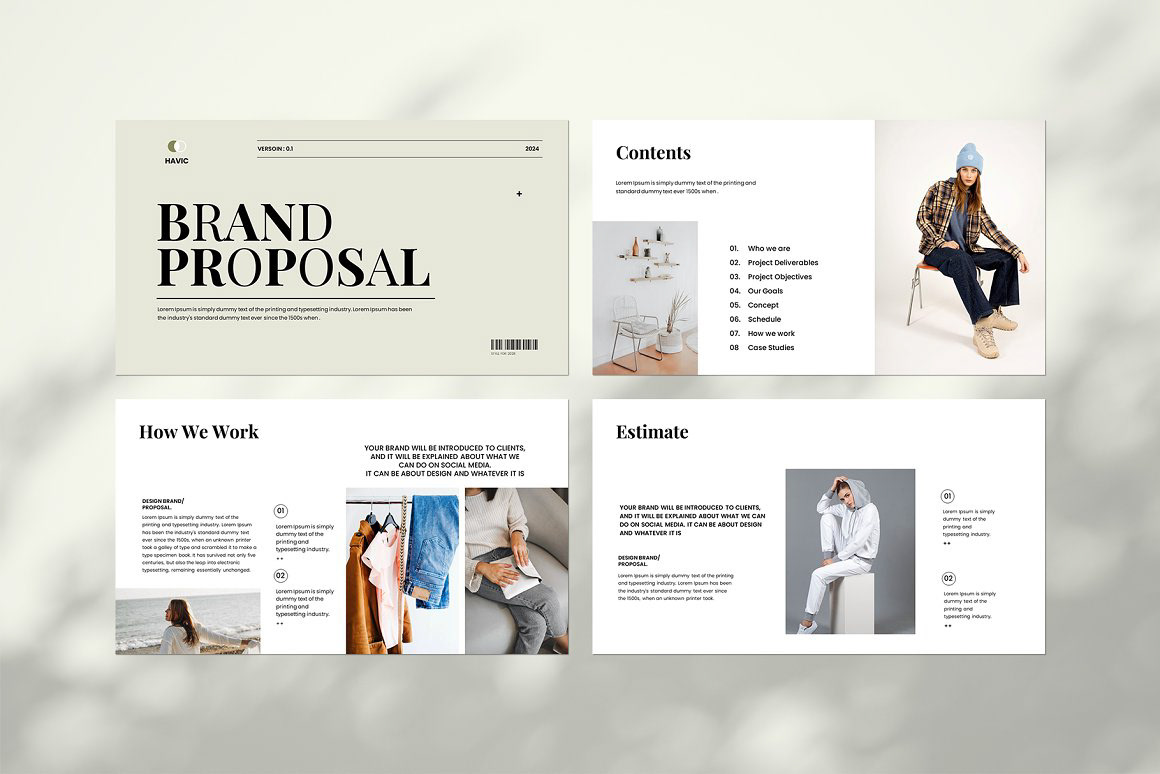 brand Proposal template presentation Powerpoint packages Work  Goals voice mission