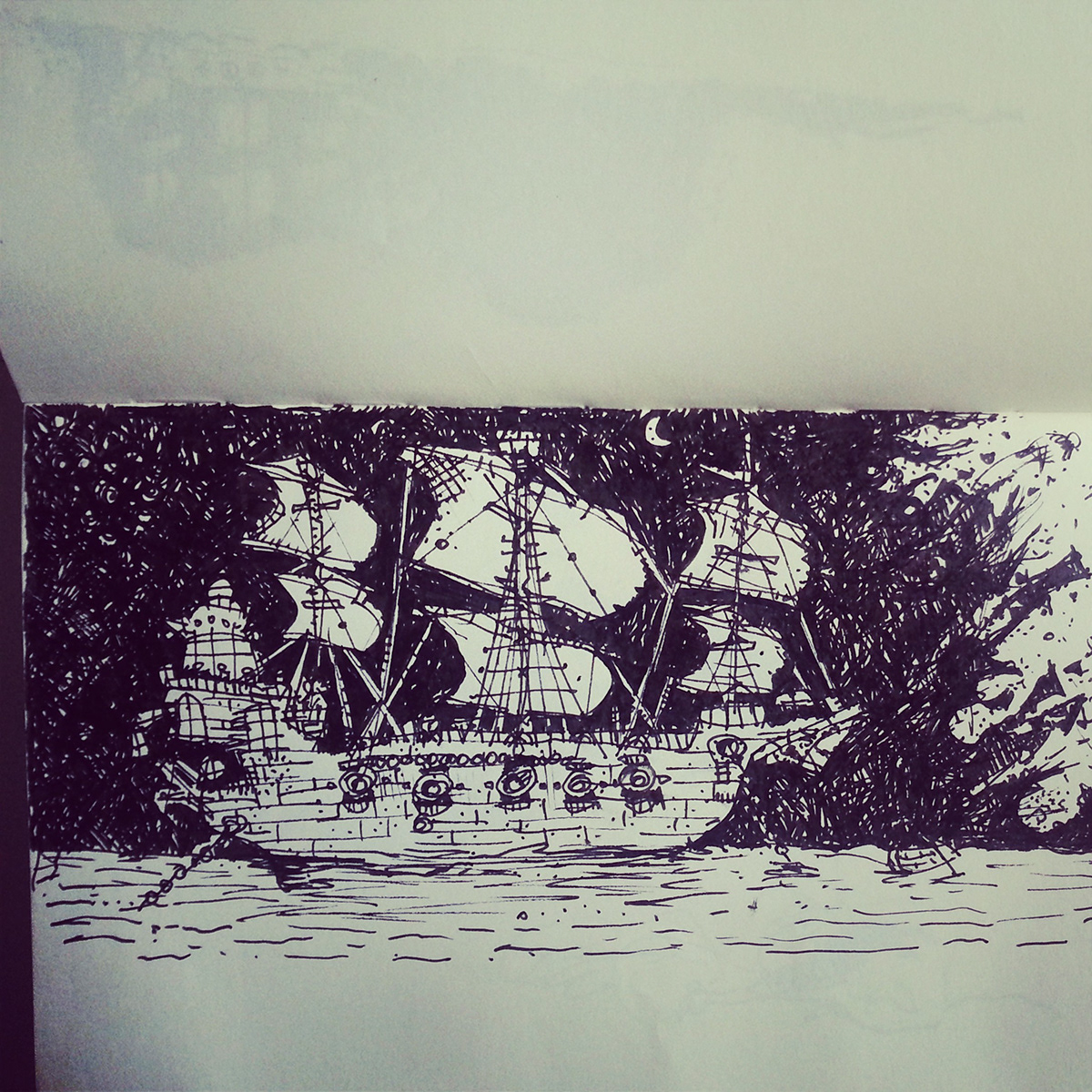ink pencil rendering moleskine pirate ship