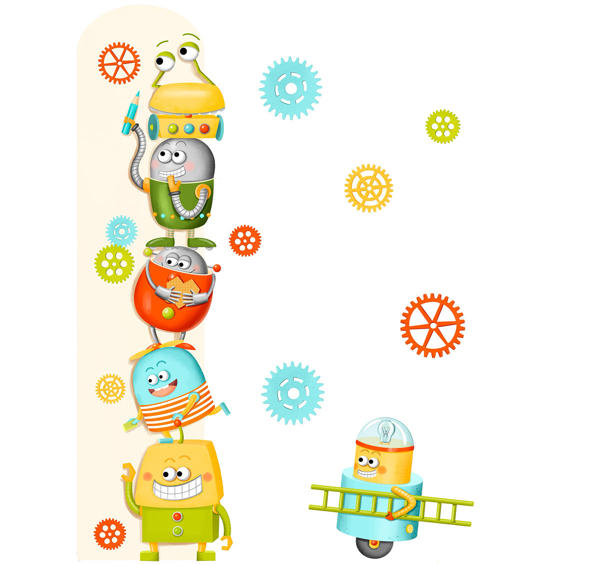 cartoon Character design  children illustration design Digital Art  digital illustration Drawing  Illustrator robot sticker