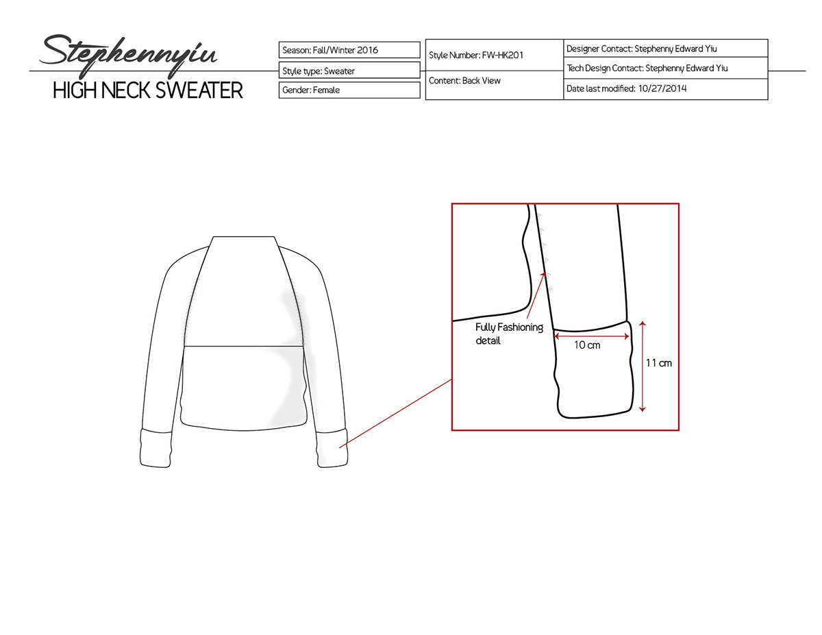 knitwear Tech Pack Illustrator Flats details