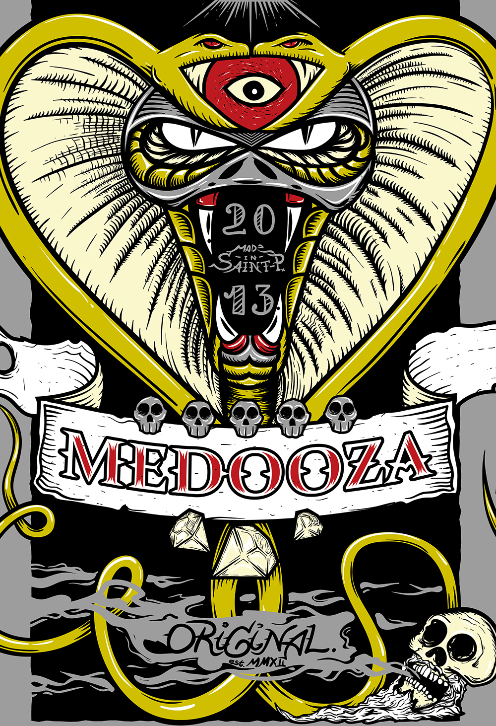medooza MDZ  apparel Clothing streetwear wear медуза tshirt tee design snake cobra skull cloud detail