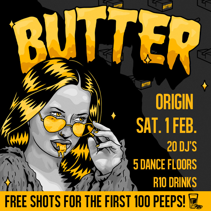 butter delicious south africa poster party drip girls glasses edm block