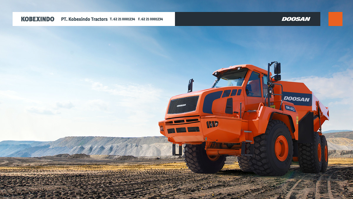 advertisement Heavy Equipment excavators Wheel Loaders Articulated Dump Trucks design guide Post Production visual motif identity color system